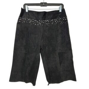 Karen Kane Vintage Black Suede Leather Studded Culottes Pants High Rise Size 6